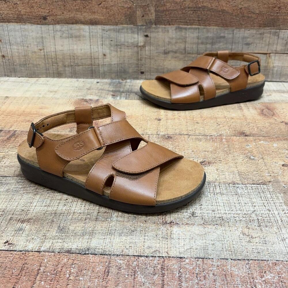 SAS Sandals Womens Size 6.5 W 37.5 Brown Leather Strappy Wedge Comfort Shoes